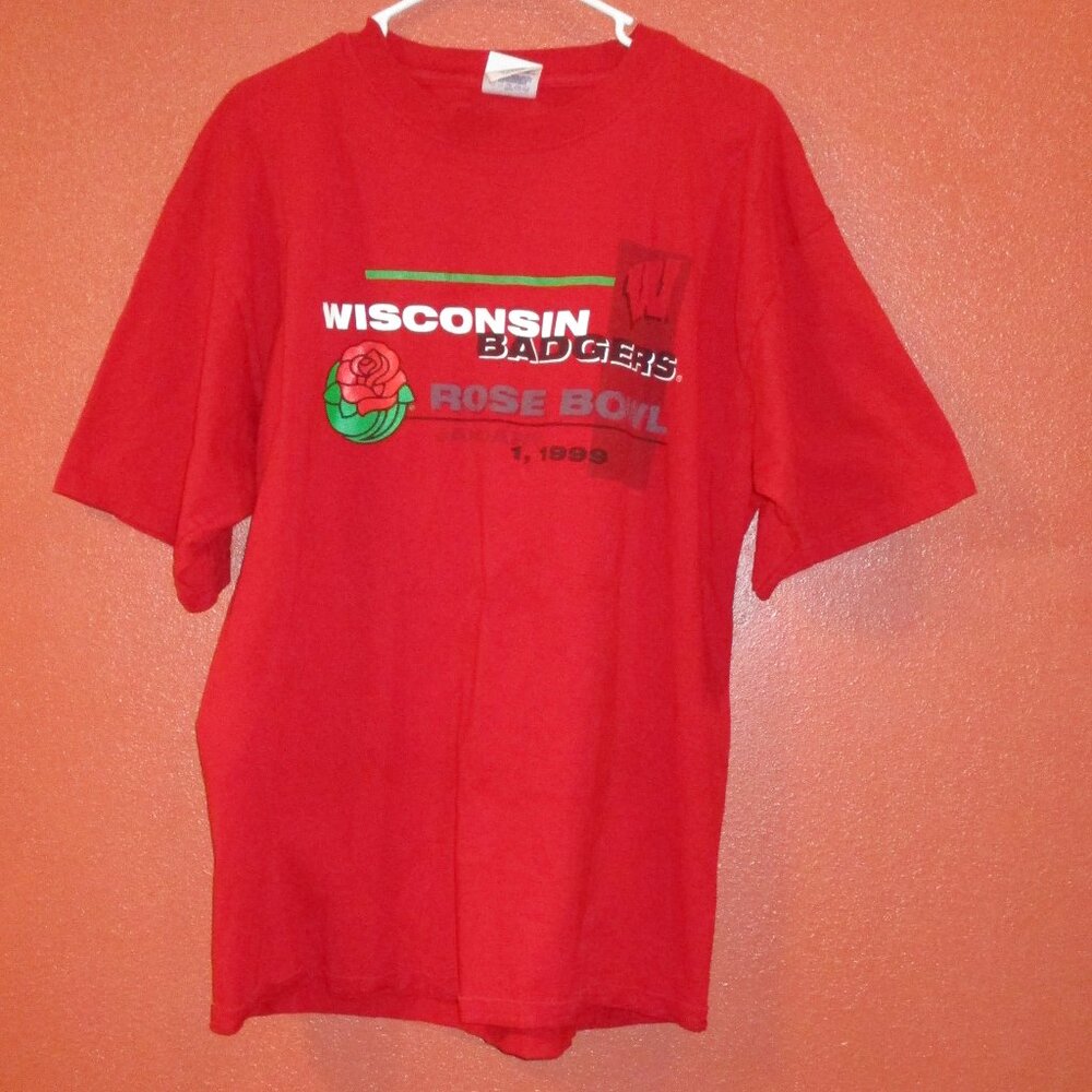 NCAA Badgers Shirt 1999 Men X Large Red White Black Football Rose Bowl Shirt